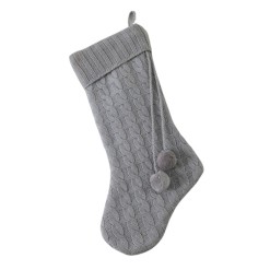Pompom Knitted Stocking-Grey